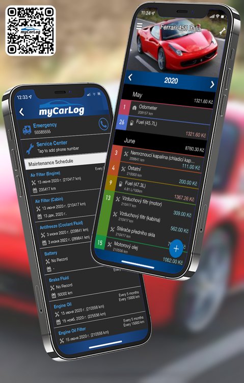 Manage all information and logs about Ferrari 458 Italia by Ferrari with myCarLog!!
